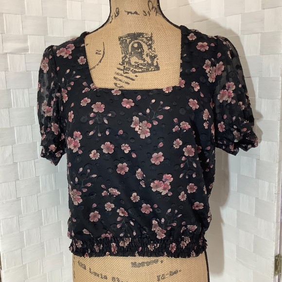 life sheer floral cropped blouse size medium - Picture 5 of 6